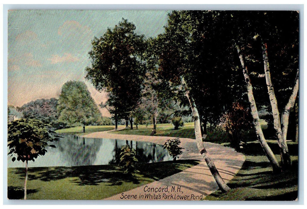 c1910 Scene in White's Park Lower Pond Concord New Hampshire NH Postcard