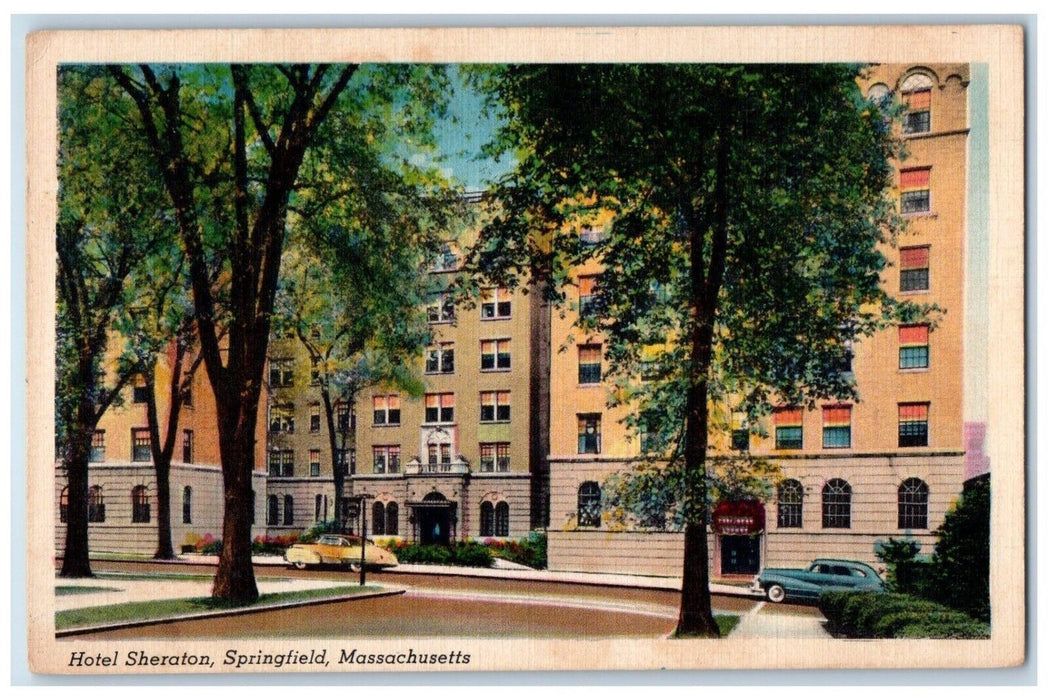 1954 Hotel Sheraton Building Cars Springfield Massachusetts MA Vintage Postcard