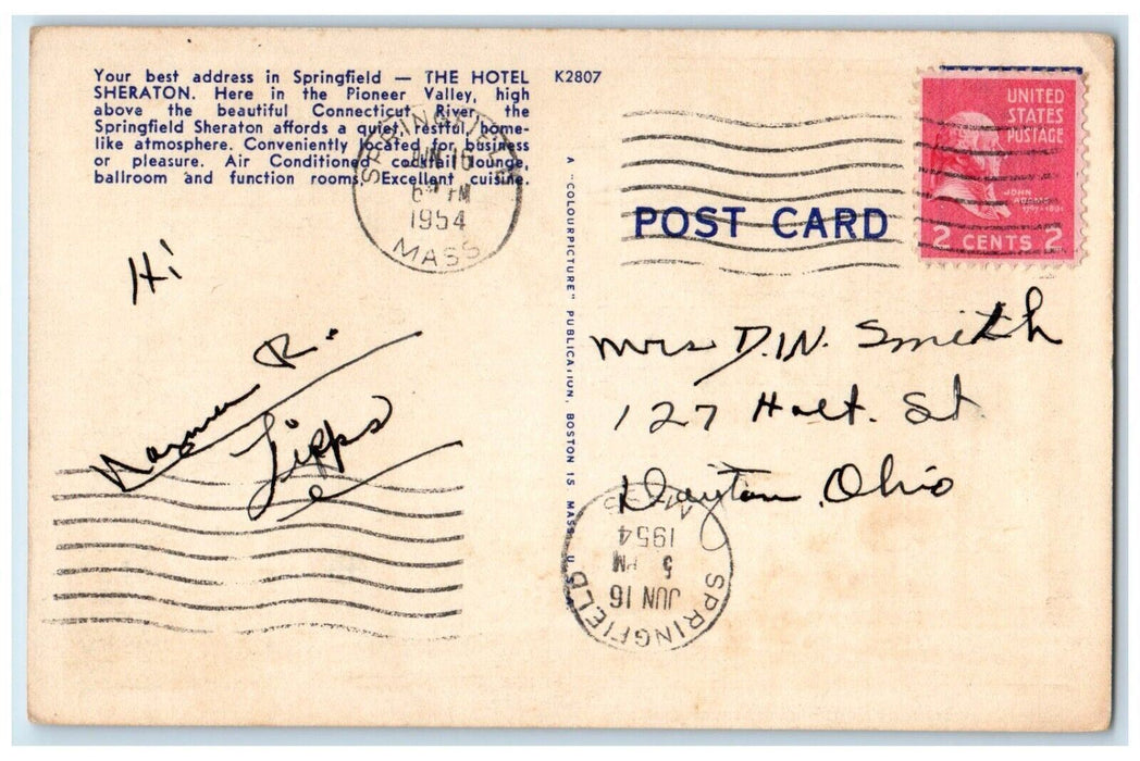 1954 Hotel Sheraton Building Cars Springfield Massachusetts MA Vintage Postcard