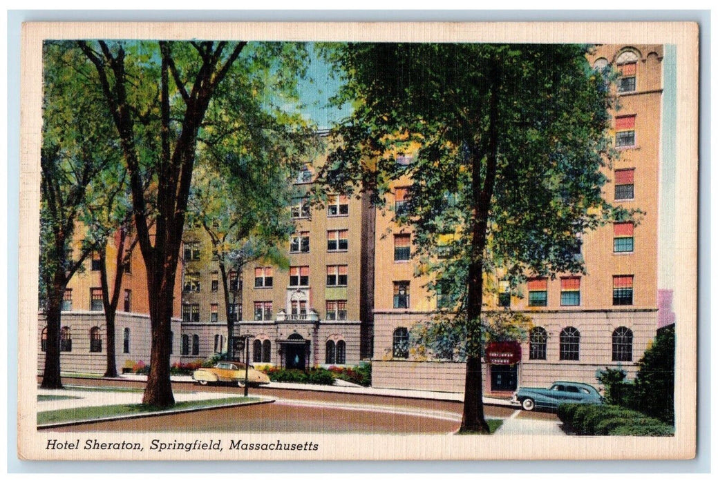 Springfield Massachusetts MA, Hotel Sheraton Building Cars Vintage Postcard