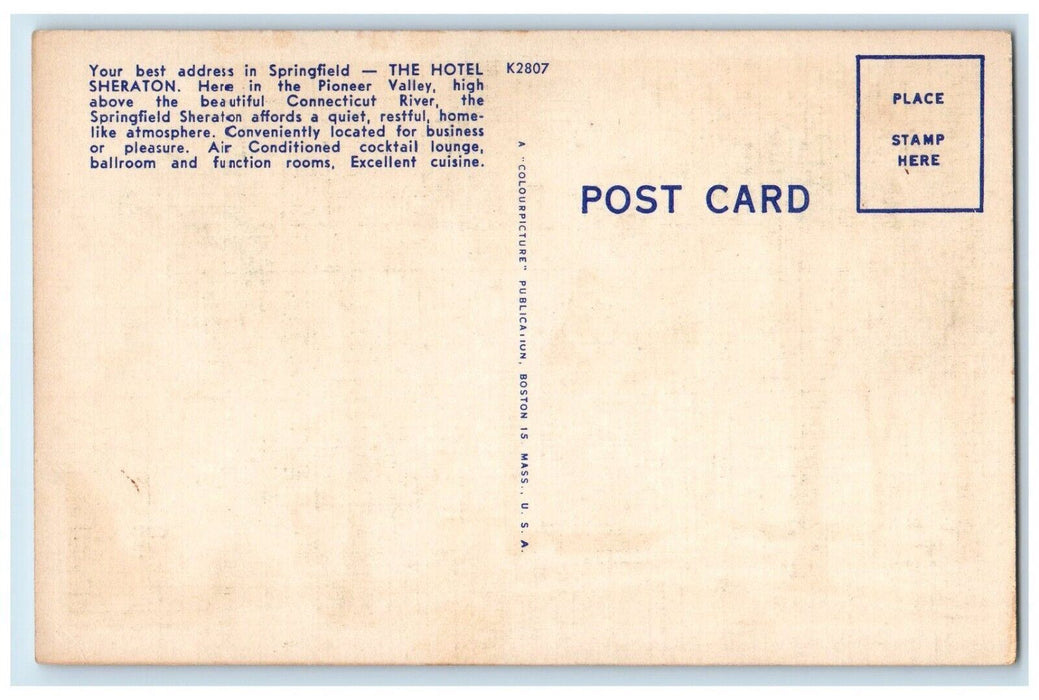 Springfield Massachusetts MA, Hotel Sheraton Building Cars Vintage Postcard