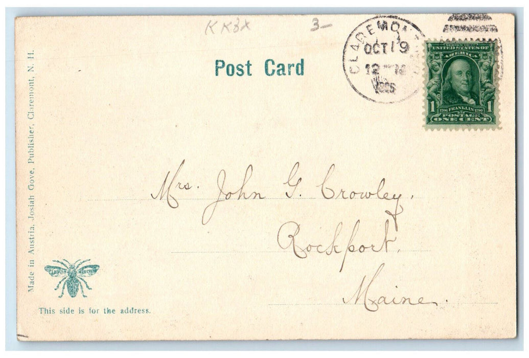 1905 Old Stone Watering Trough Claremont New Hampshire NH Antique Postcard