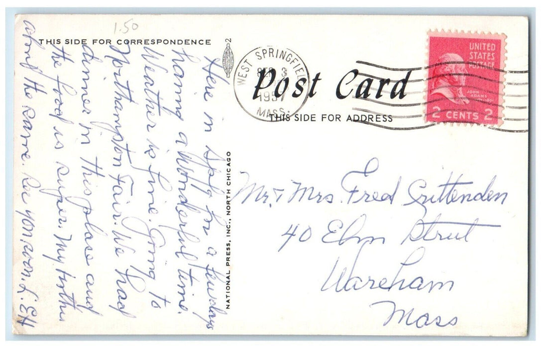 1957 Trase's Motel & Restaurant Inc. Springfield Massachusetts MA Postcard