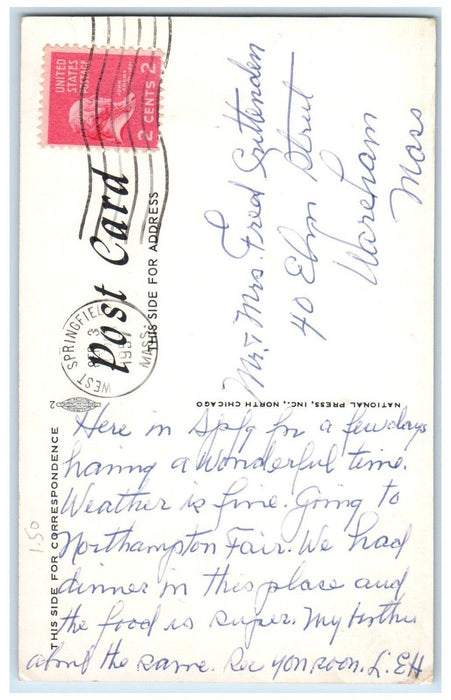 1957 Trase's Motel & Restaurant Inc. Springfield Massachusetts MA Postcard