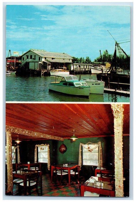 c1960's Fishhouse Dining Room Restaurant Naples Florida FL Dual View Postcard