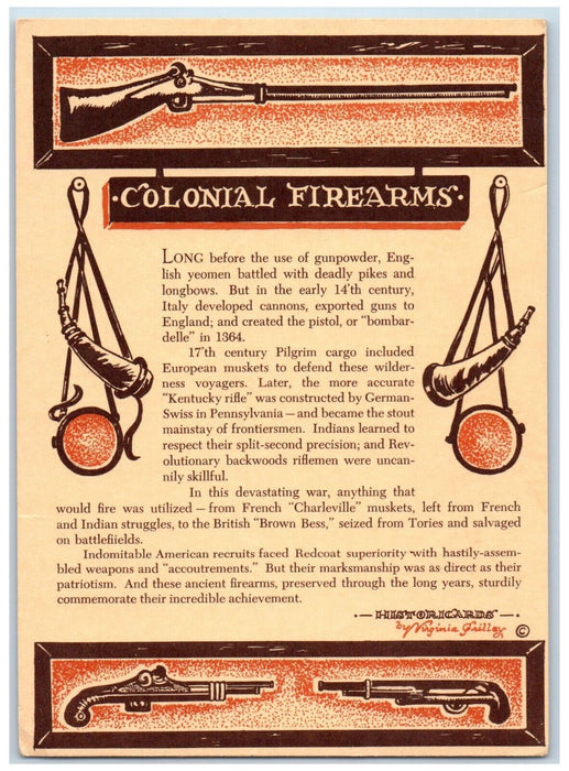 c1950's Colonial Firearms Historicards Virginia Grilley Salem MA Postcard