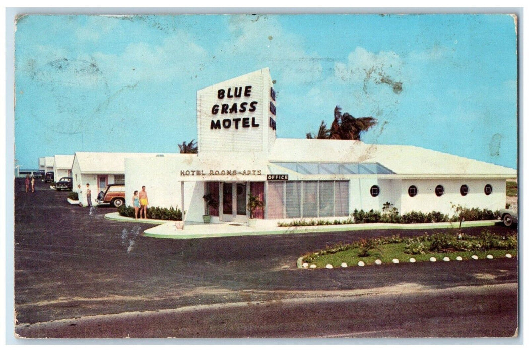 1954 The Blue Grass Motel Hotel Rooms APTS Miami Orlando Florida FL Postcard