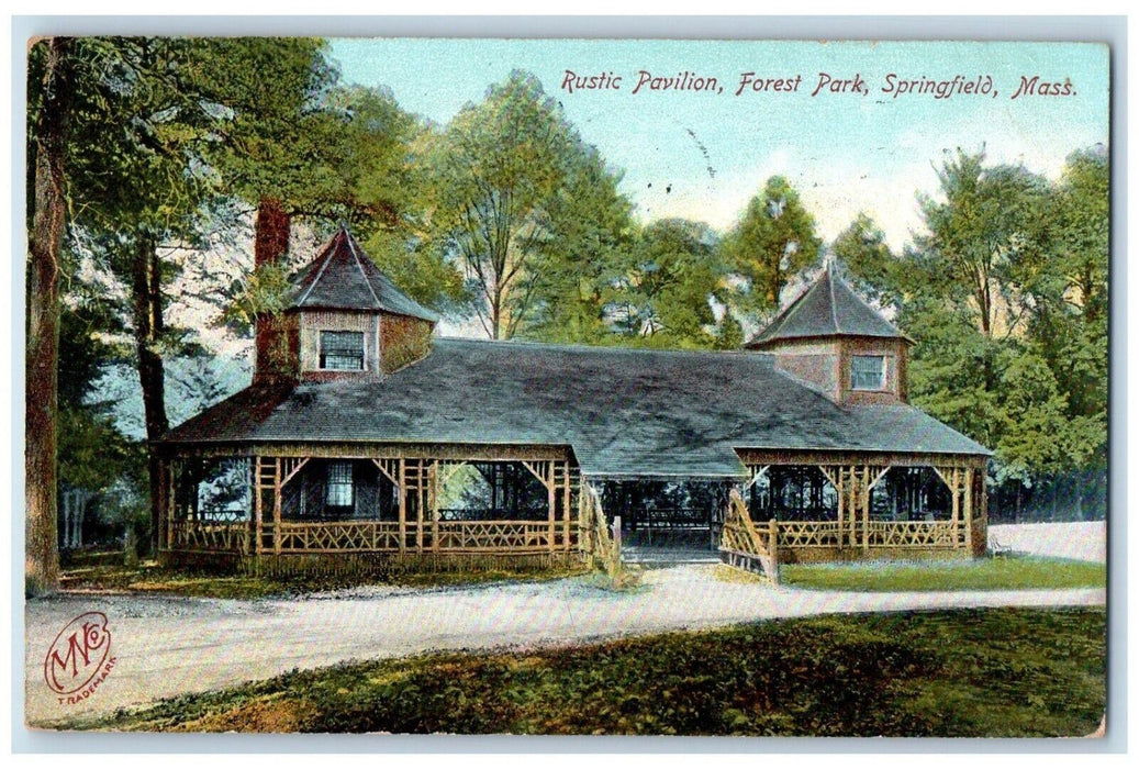 1906 Rustic Pavilion Forest Park Springfield Massachusetts MA Antique Postcard