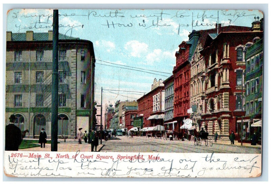 1908 Main Street North Court Square Springfield Massachusetts MA Posted Postcard