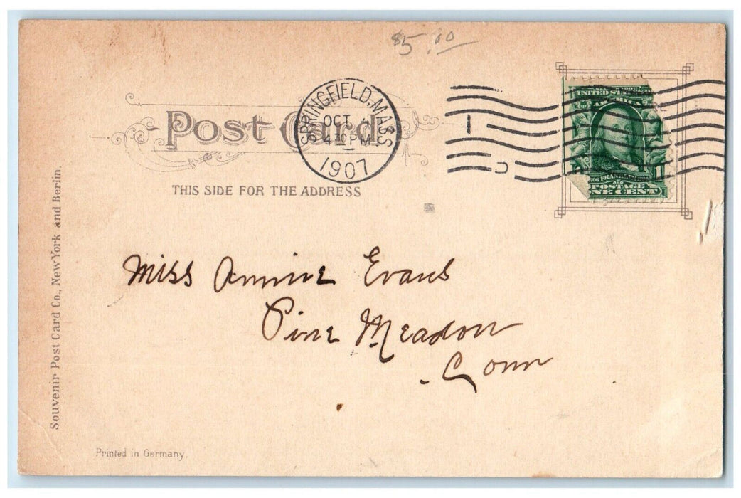 1907 Post Office And Custom House Springfield Massachusetts MA Antique Postcard