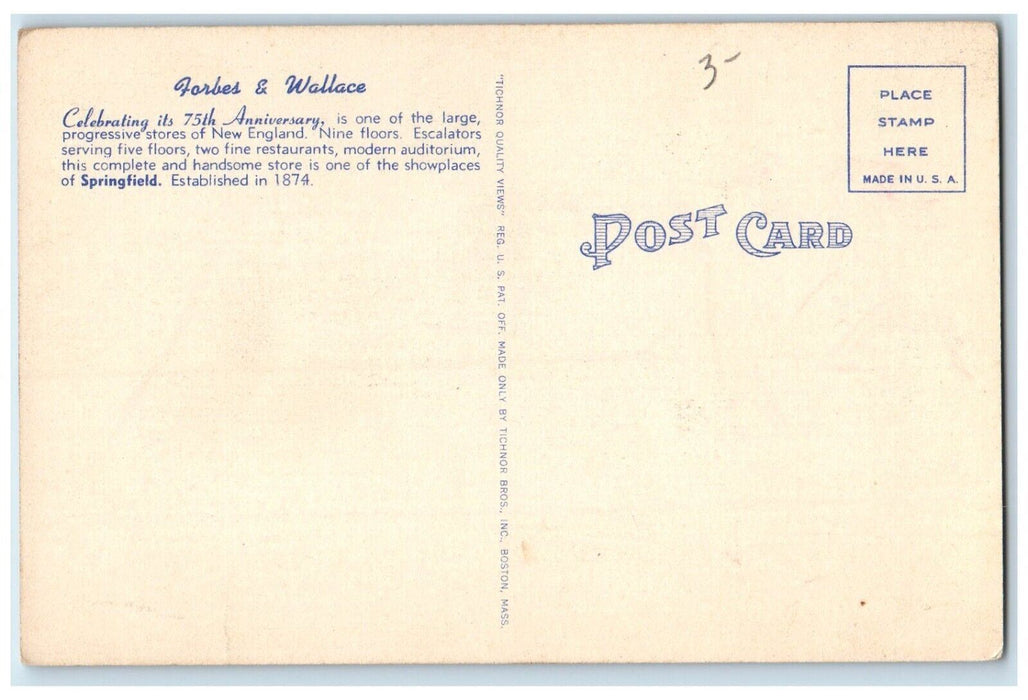 Forbes & Wallace Leading Store Springfield Massachusetts MA Antique Postcard