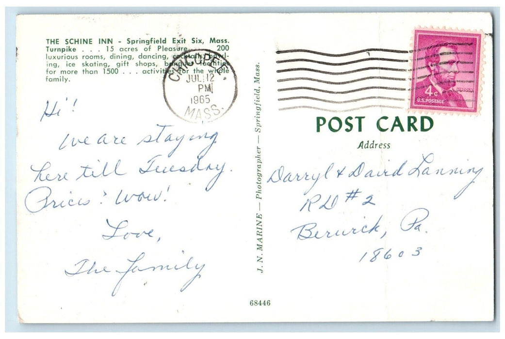 1965 The Schine Inn Hotel Cars Springfield Chicopee Massachusetts MA Postcard