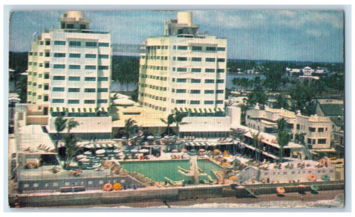 1954 The Sherry Frontenac Hotel Swimming Pool Miami Beach Florida FL Postcard