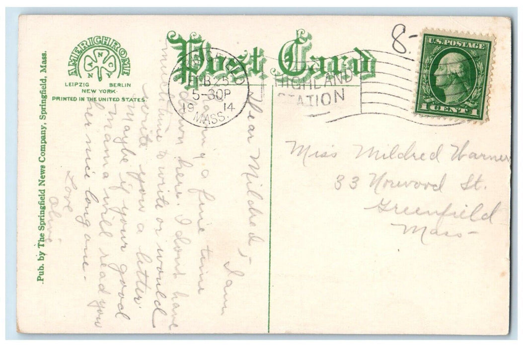 1914 Office Of Springfield Gaslight Co. Springfield Massachusetts MA Postcard