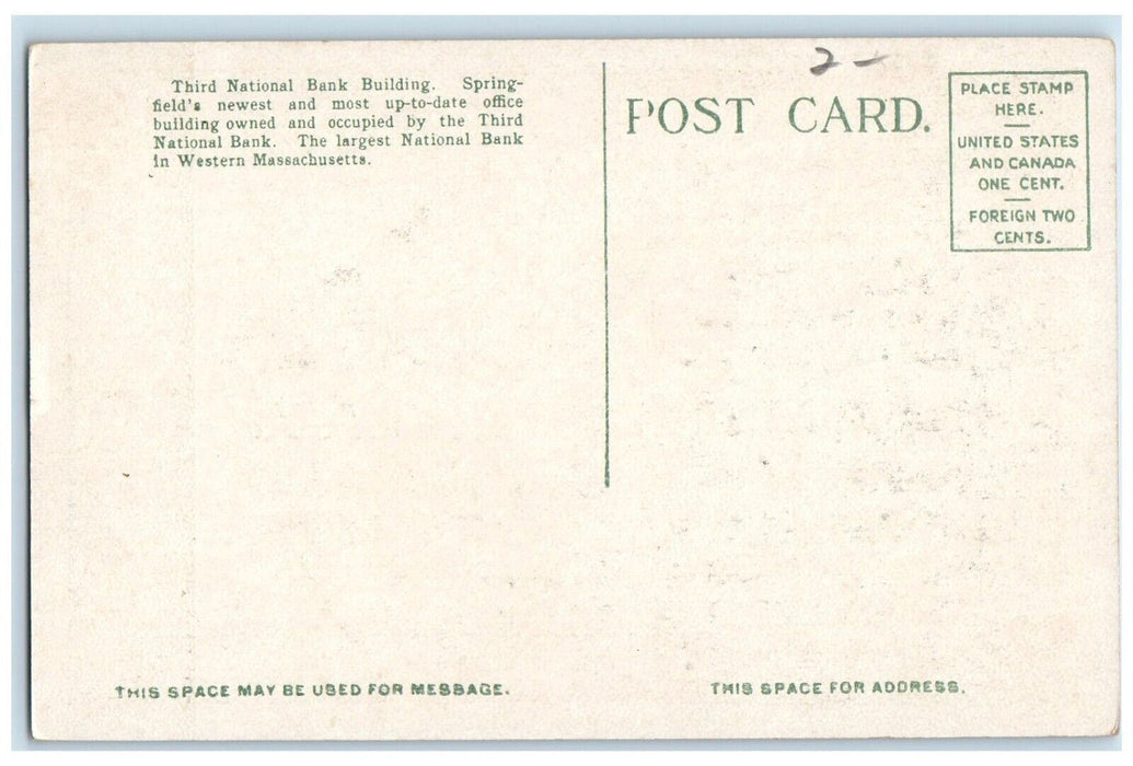 c1910's Third National Bank Building Springfield Massachusetts MA Postcard