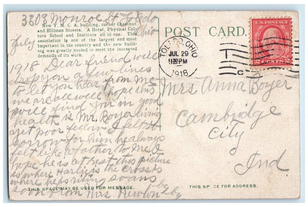 1918 New Y. M. C. A. Building Springfield Massachusetts MA Antique Postcard