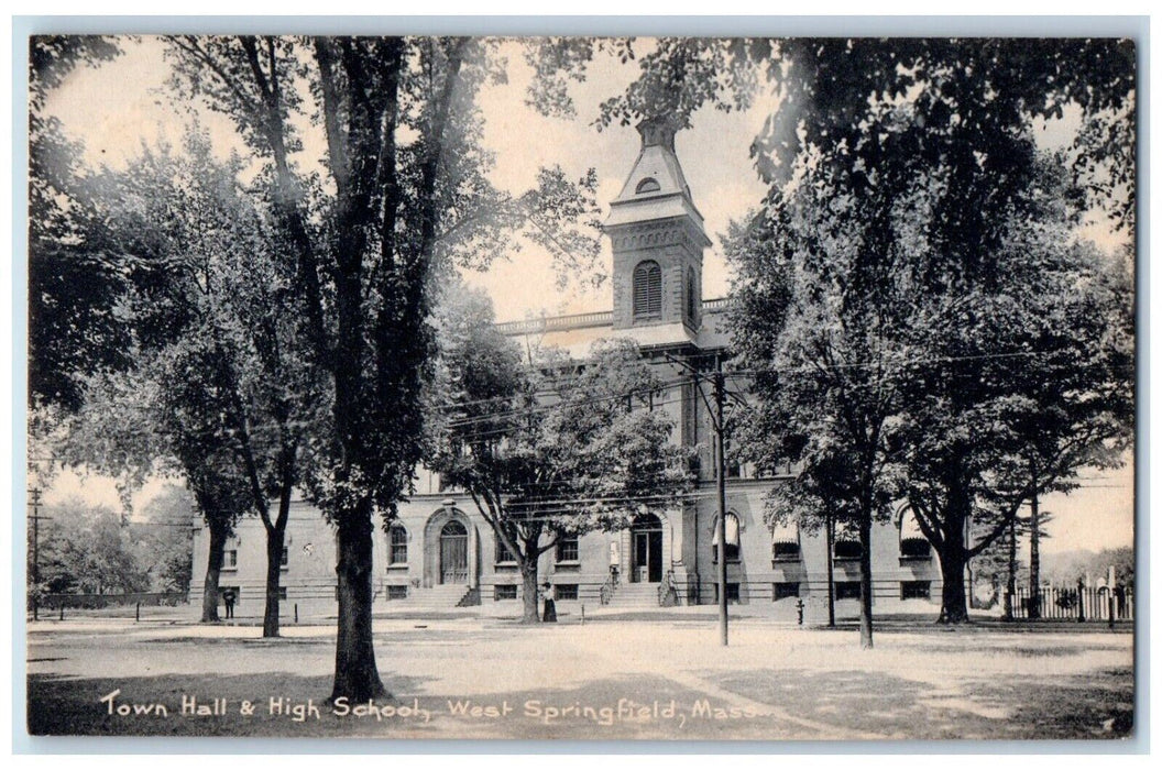 c1905 Town Hall And High School West Springfield MA Rotograph Antique Postcard