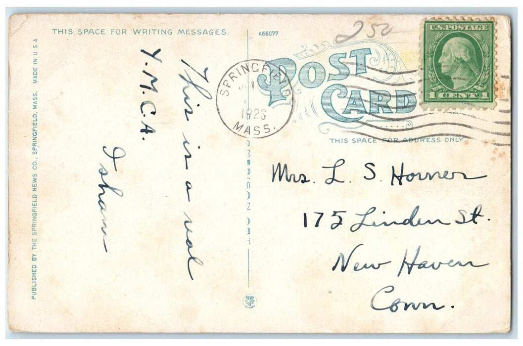 1923 Y. M. C. A. Building Cars Street View Springfield Massachusetts MA Postcard