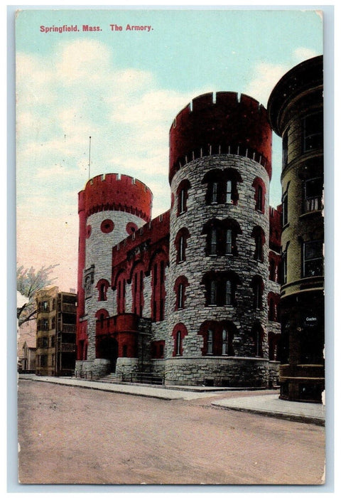1910 The Armory Building Street View Springfield Massachusetts MA Postcard