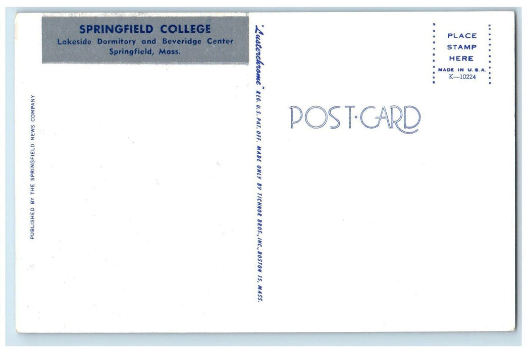Springfield College Lakeside Dormitory Beveridge Center Springfield MA Postcard