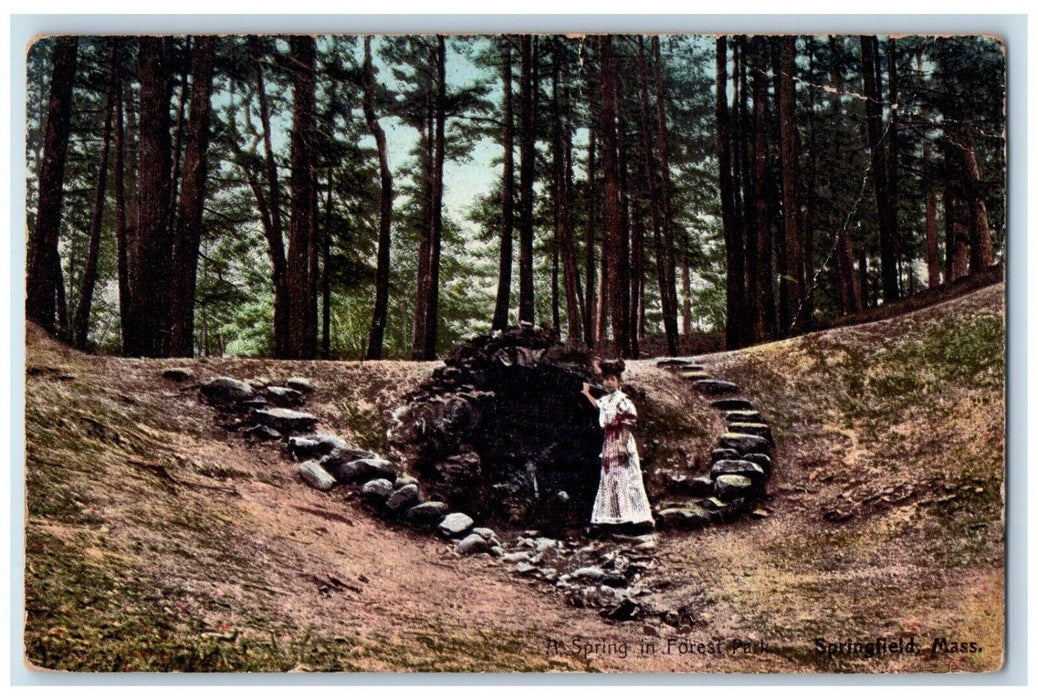 1908 A Spring In Forest Park Springfield Massachusetts MA Antique Postcard
