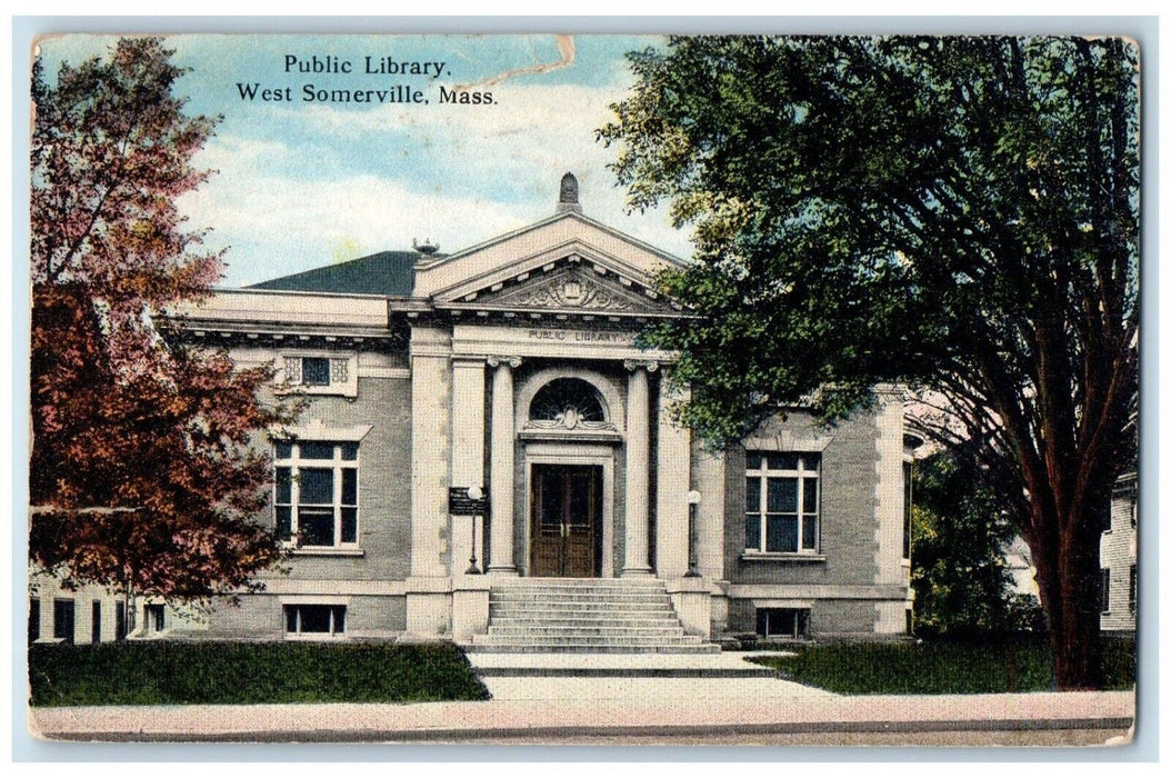 1916 Public Library Building West Somerville Massachusetts MA Antique Postcard
