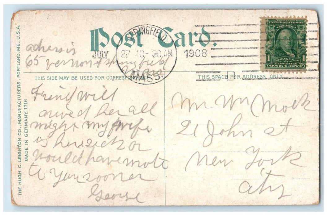 1908 Court House Building Springfield Massachusetts MA Posted Antique Postcard