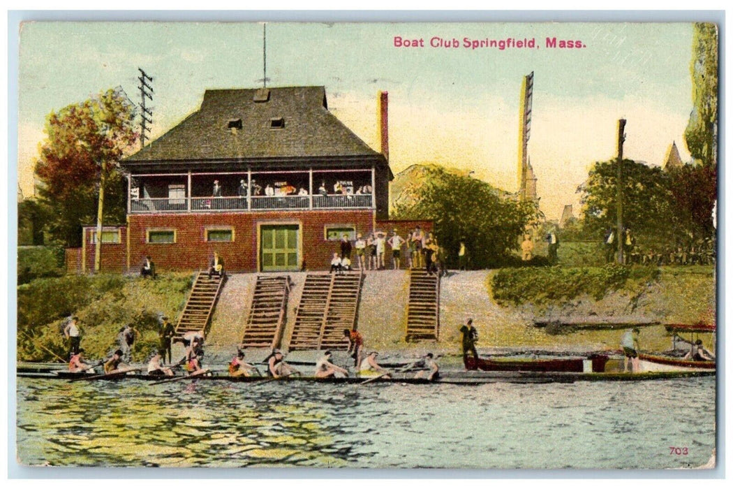 1913 View Of Boat Club Springfield Massachusetts MA Posted Antique Postcard