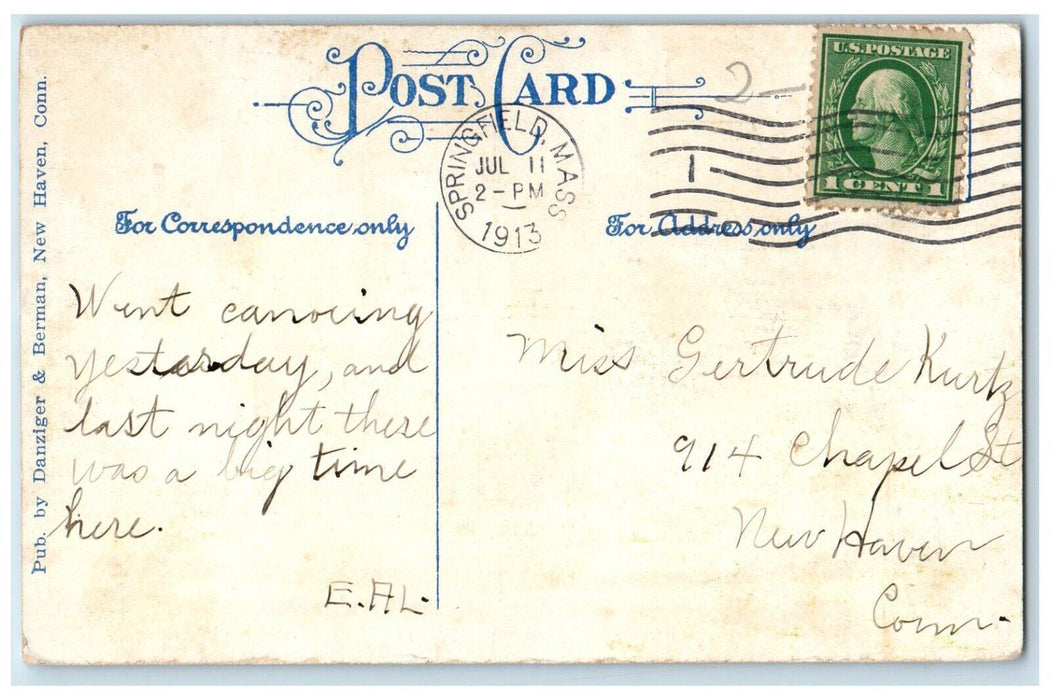 1913 View Of Boat Club Springfield Massachusetts MA Posted Antique Postcard