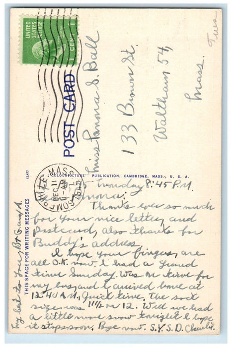1945 Somerville High School Building Cars Somerville Massachusetts MA Postcard