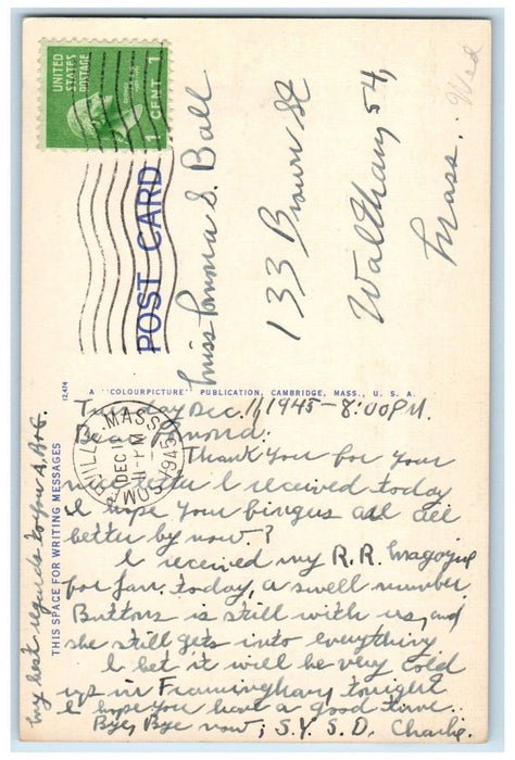 1945 Public Library Building Driveway Somerville Massachusetts MA Postcard