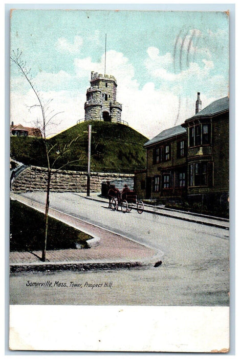 1910 Tower Prospect Hill Horse Carriage Somerville Massachusetts MA Postcard
