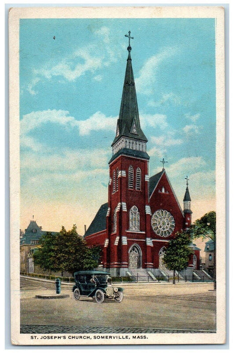 1924 St. Joseph's Church Car Somerville Massachusetts MA Posted Vintage Postcard