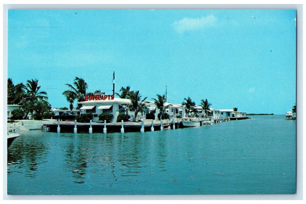 Stevens Botel Apartments Seaside Boats Marathon Shores Florida FL Postcard
