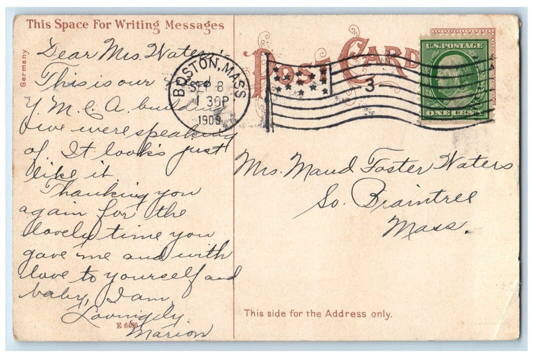 1909 Young's Men's Christian Association Somerville Massachusetts MA Postcard