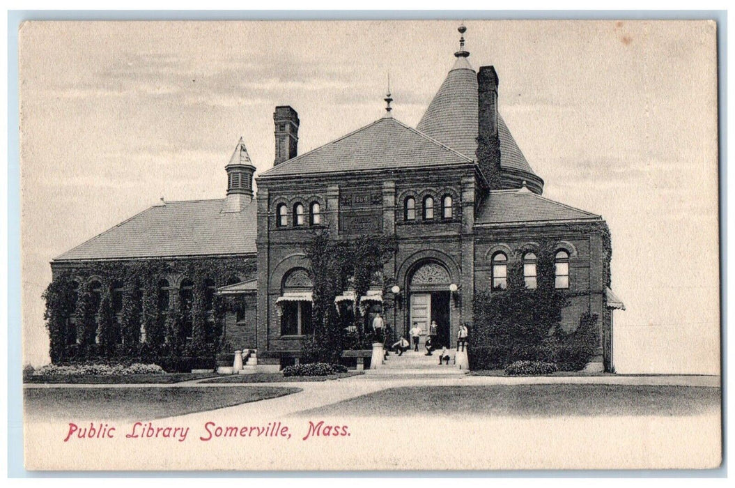 c1910's Public Library Building Front View Somerville Massachusetts MA Postcard