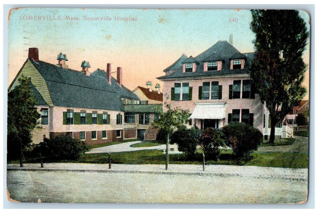 1909 Somerville Hospital Building Street View Somerville MA Antique Postcard