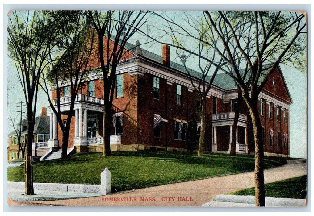 1910 City Hall Building Driveway Somerville Massachusetts MA Antique Postcard
