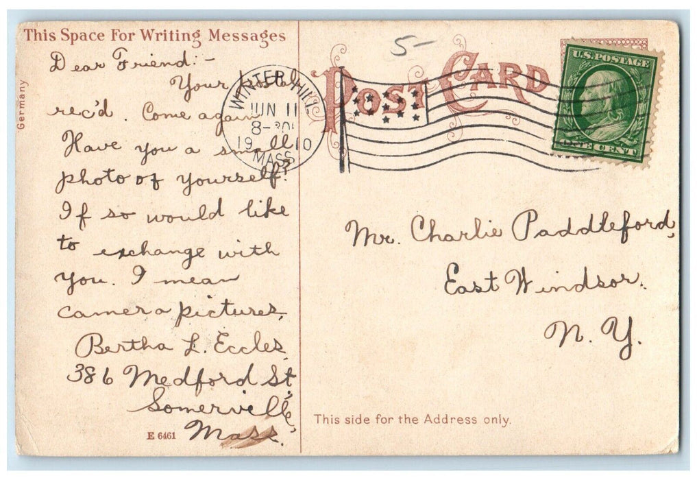 1910 City Hall Building Driveway Somerville Massachusetts MA Antique Postcard
