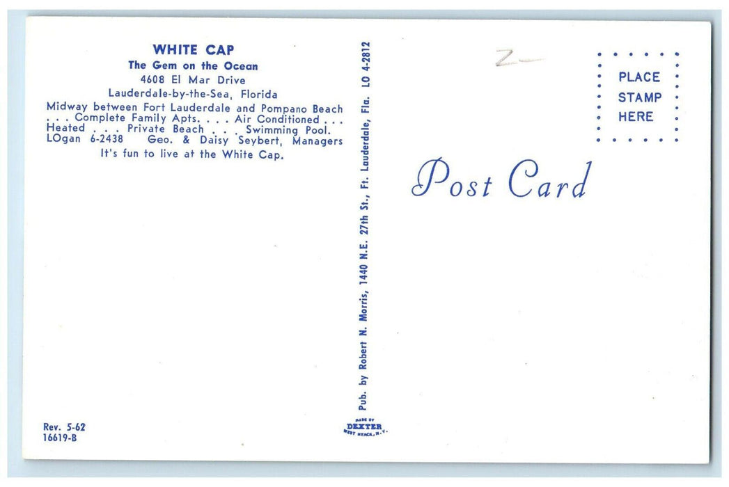 One Bedroom Apartment White Cap Beach Pool Lauderdale Florida FL Postcard