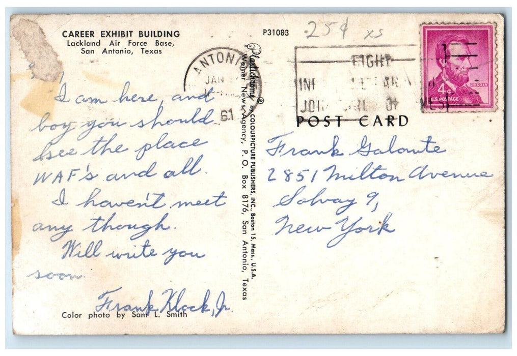 1961 Career Exhibit Building Lackland Air Force Base San Antonio Texas Postcard