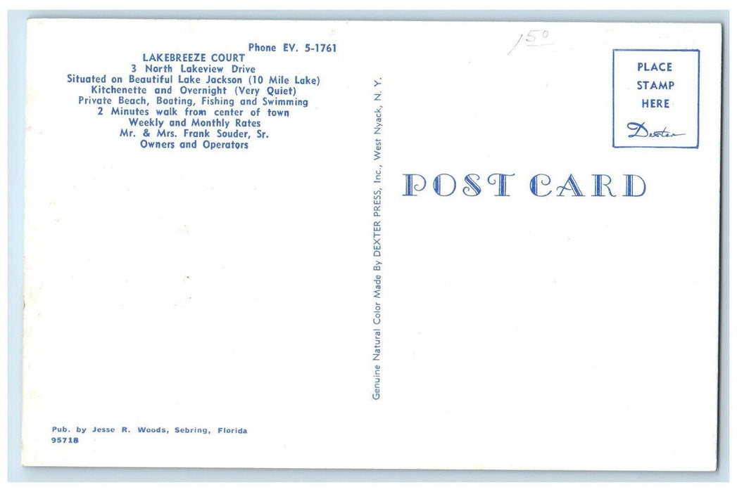 c1960's Lakebreeze Court Beach Boating Fishing Swimming North Lake FL Postcard