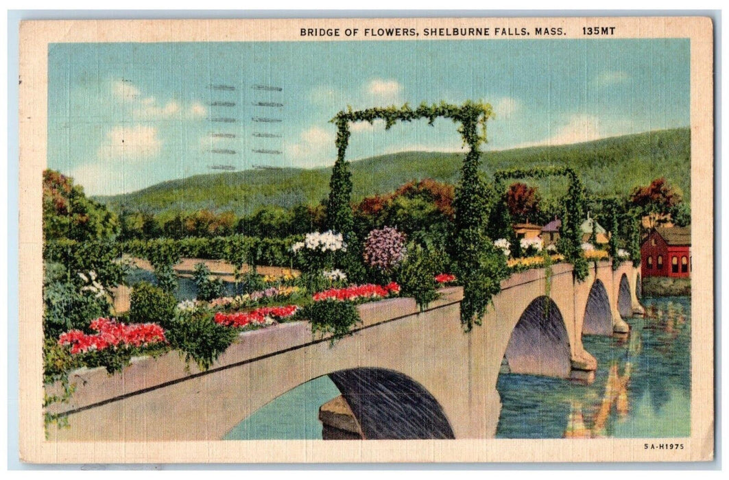 1941 Bridge Of Flowers Shelburne Falls Massachusetts MA Posted Vintage Postcard