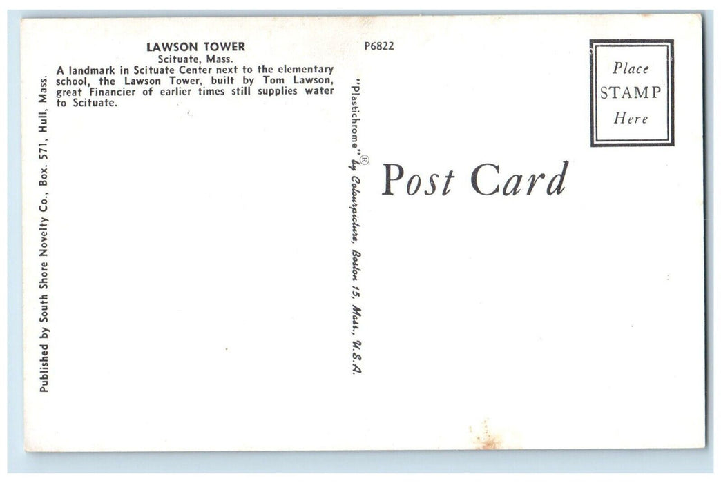 c1960's Lawson Tower Next To Elementary School Scituate MA Vintage Postcard