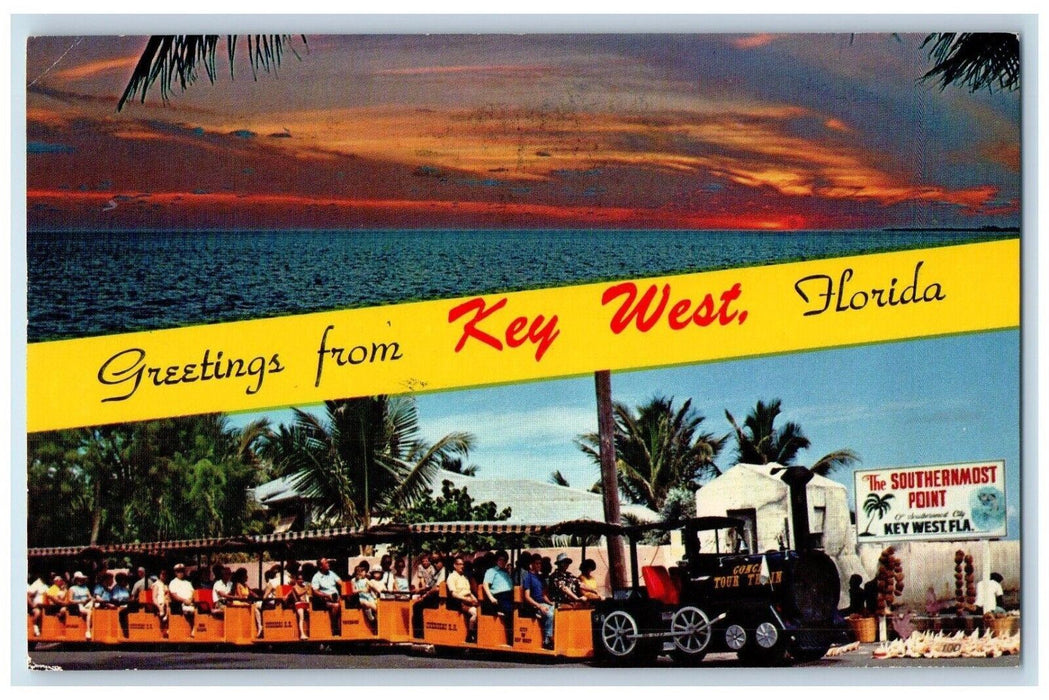 1972 Greetings From Key West Marathon Florida FL Dual View Banner Postcard