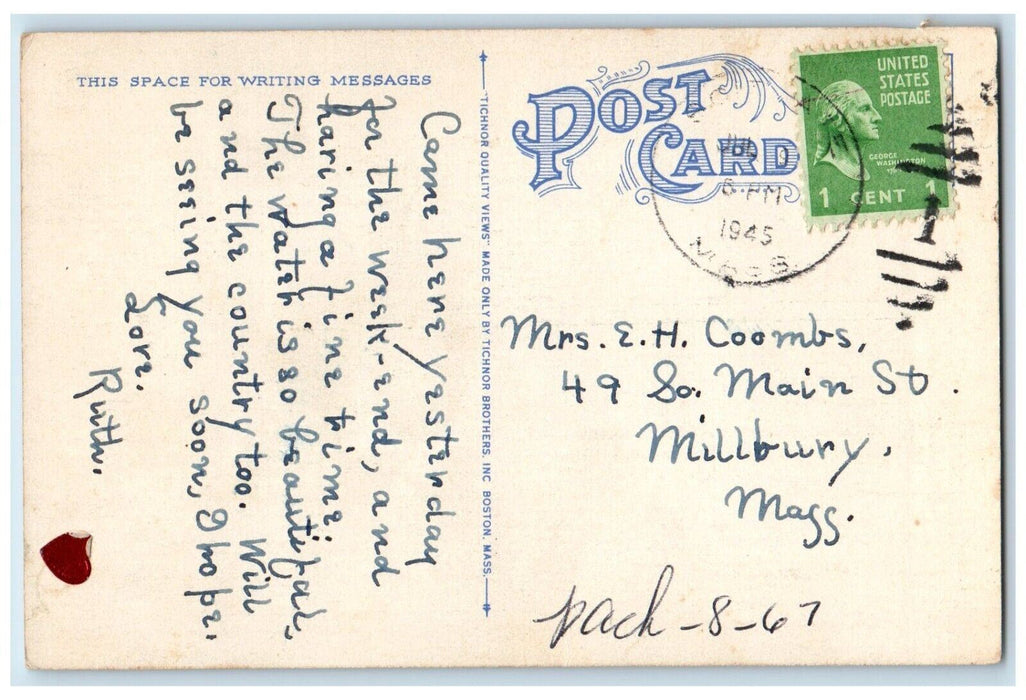 1945 High School Building Entrance View Scituate Massachusetts MA Postcard