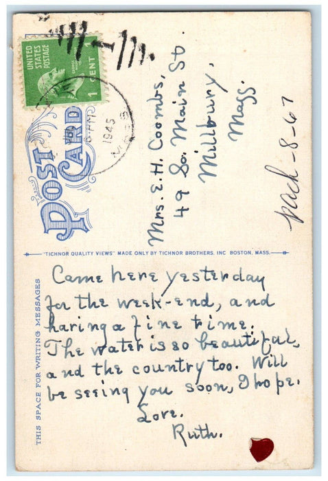 1945 High School Building Entrance View Scituate Massachusetts MA Postcard