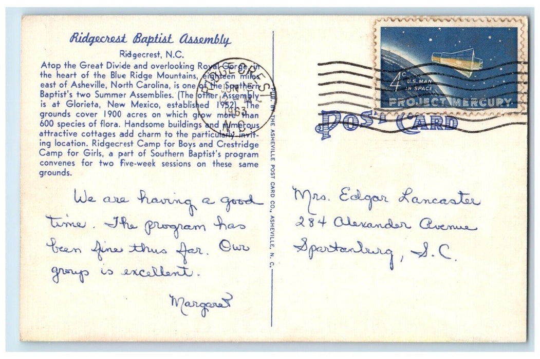 1963 Greetings Ridgecrest Baptist Assembly Ridgecrest North Carolina NC Postcard