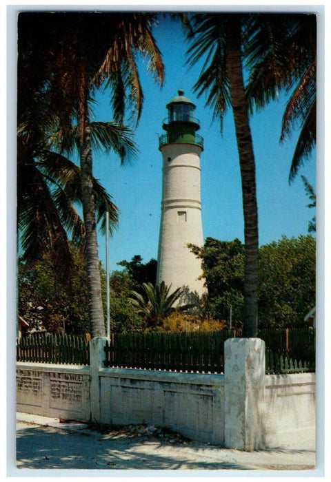 1967 The Key West Lighthouse Coconut Palm Tropical Shrubbery Florida FL Postcard