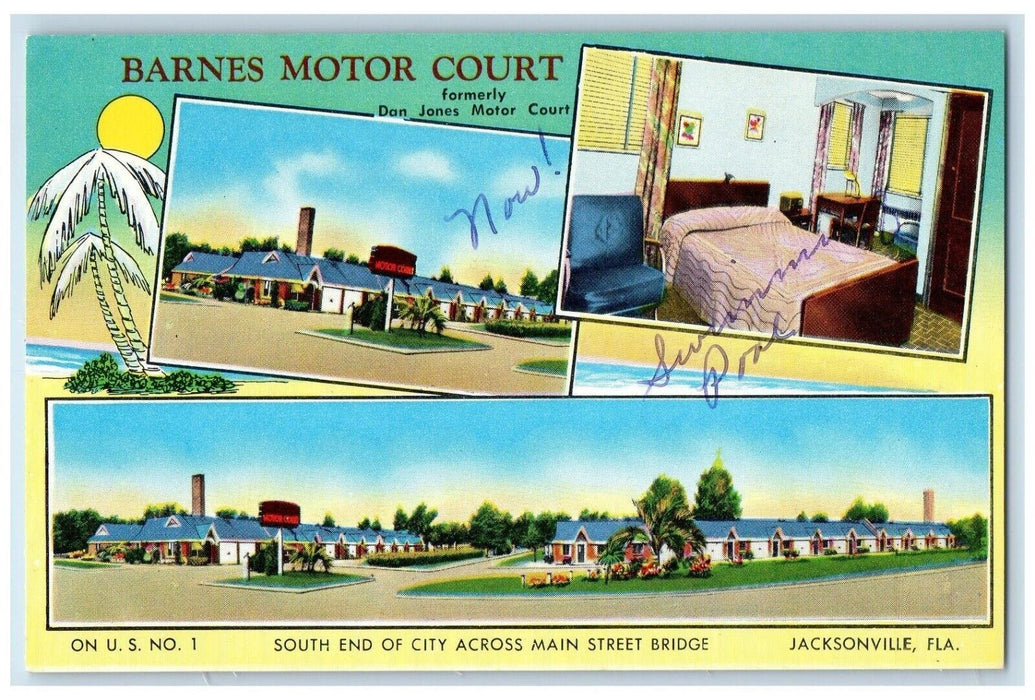 Barnes Motor Court Headquarters & Restaurant Jacksonville Multiview FL Postcard